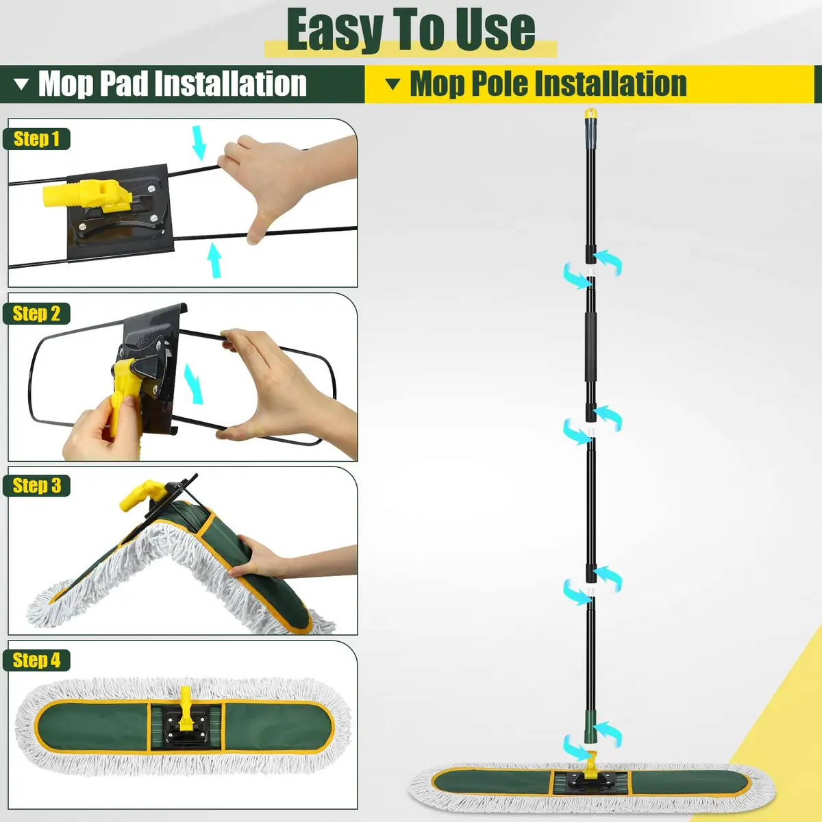 BUVE Commercial Dust Mop 91.44 cm (36 inch) | Heavy Duty Industrial Floor Cleaner with 2 Washable Cotton Pads - view 6