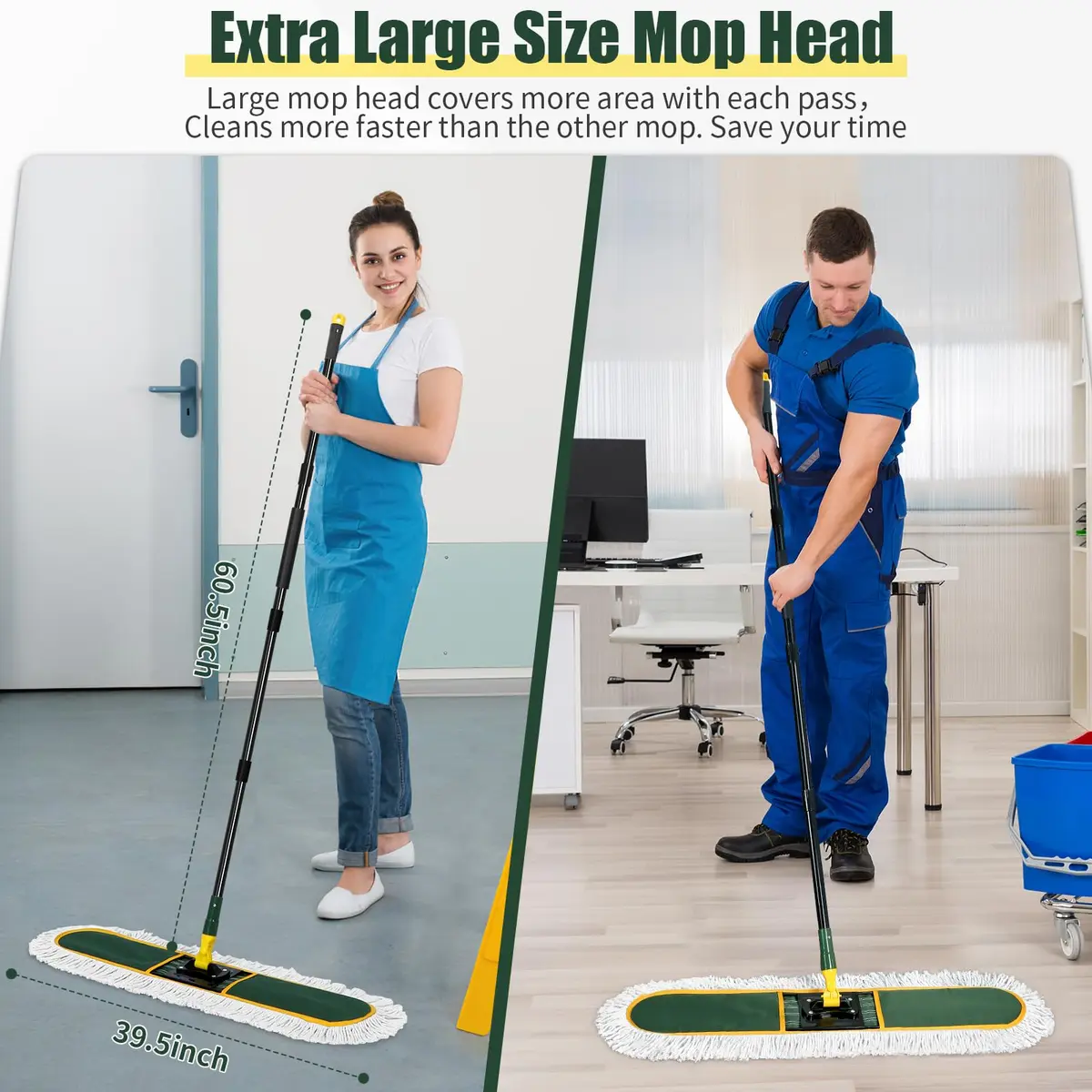 BUVE Commercial Dust Mop 91.44 cm (36 inch) | Heavy Duty Industrial Floor Cleaner with 2 Washable Cotton Pads - view 2
