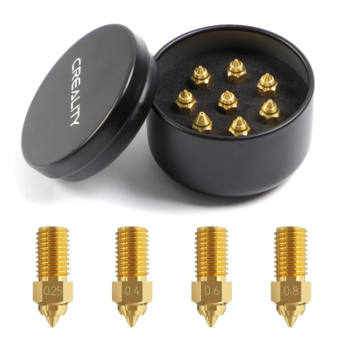 Creality Ender 3 V3 SE Nozzles 8PCS Brass 0.25/0.4/0.6/0.8mm | High-Temperature 300°C M6 Hotend Nozzles - main product image