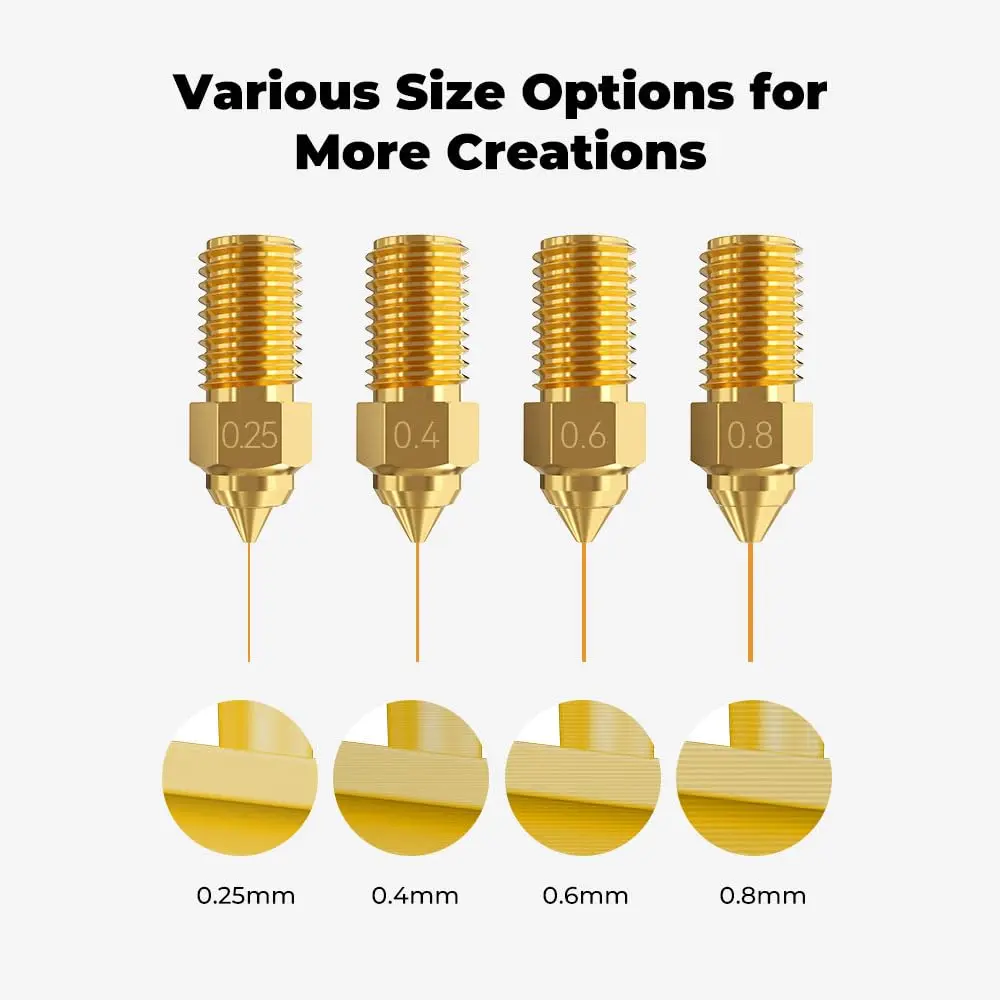 Creality Ender 3 V3 SE Nozzles 8PCS Brass 0.25/0.4/0.6/0.8mm | High-Temperature 300°C M6 Hotend Nozzles - view 5