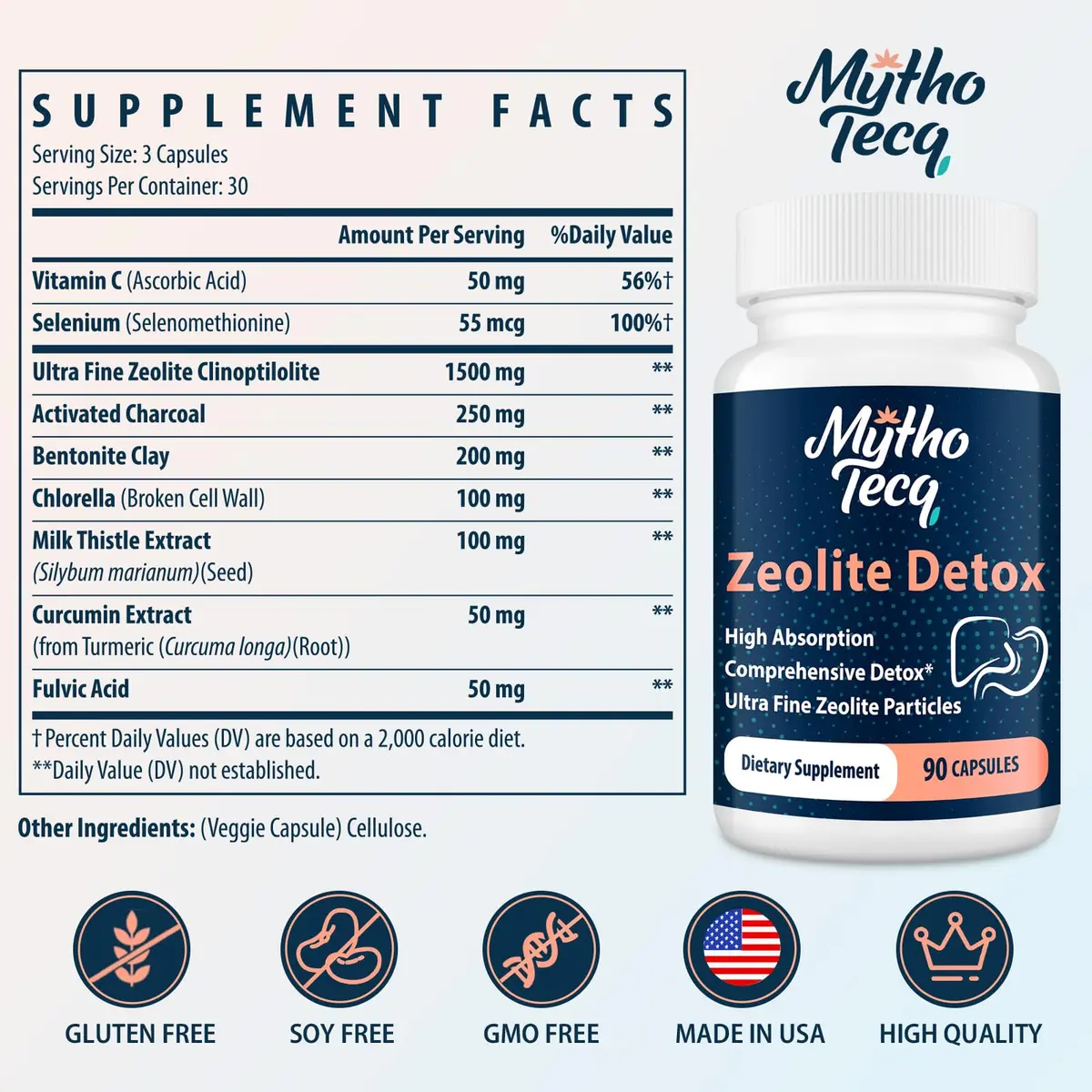 MythoTecq Advanced Zeolite Detox Capsules Formula, 90 Count (Pack of 2) | Full Body Heavy Metal & Liver Cleanse - view 2