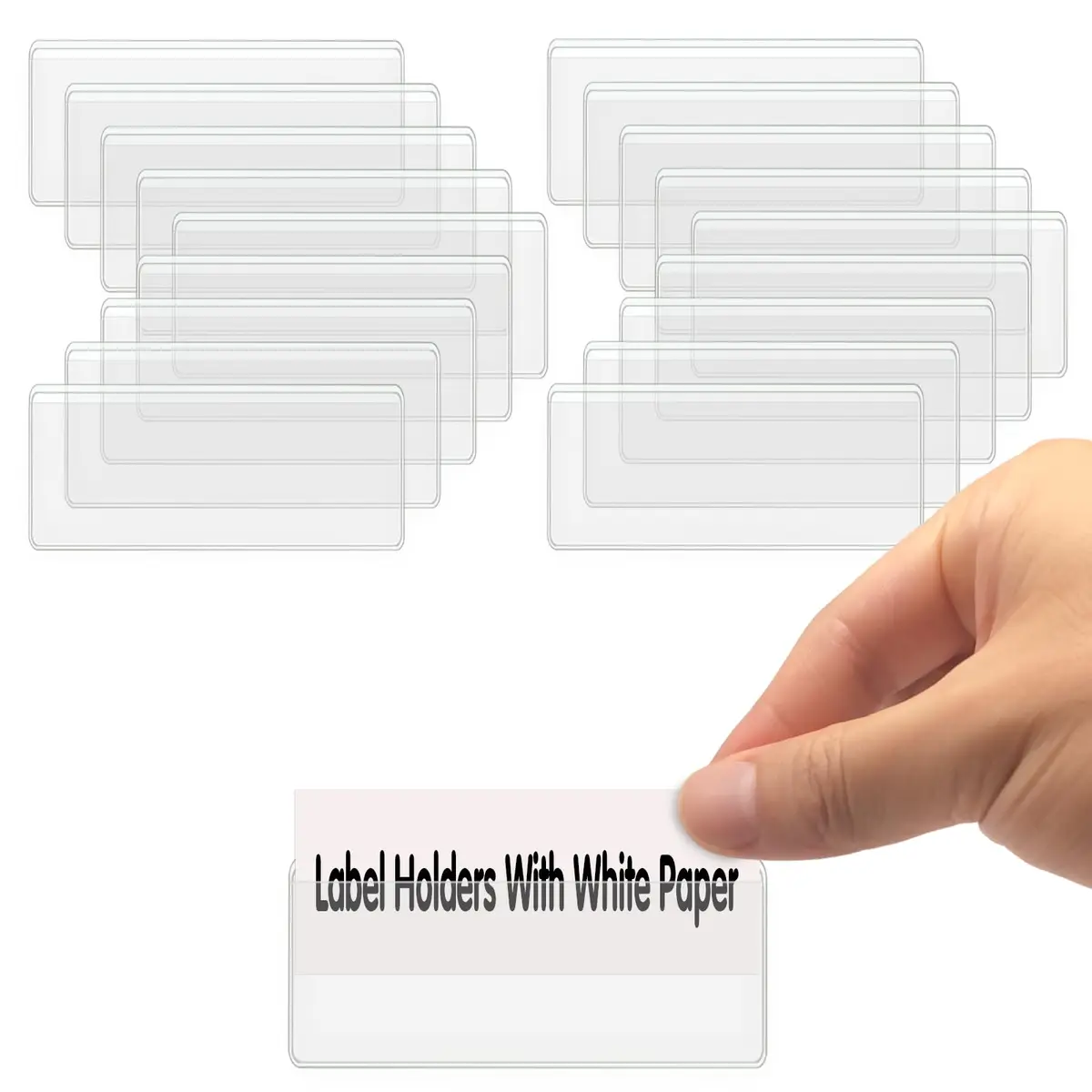 ELEMGULY Clear Adhesive Label Holders 2 x 1 Inch (200 Pack) | Self-Adhesive for Supermarkets & Shelving - main product image