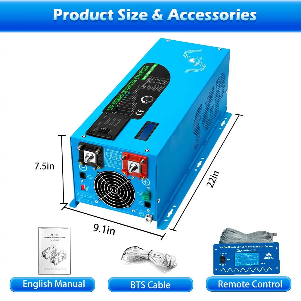 SGPWOSAY 3000W Pure Sine Wave Inverter Charger | 12V to 120V AC, Lithium Batteries, Solar Backup (3000W-2 100Ah Kit) - view 4