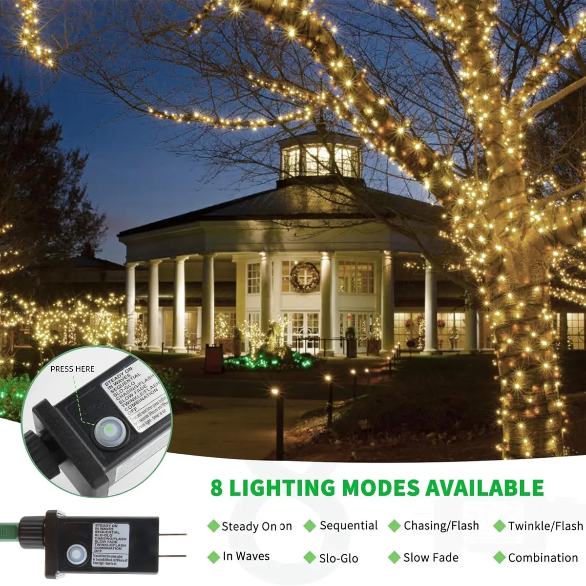 Tcamp 306FT 1000 LED Christmas Tree Lights Warm White | 92.96m 3000 LED String Lights with Timer & Memory Function - view 3