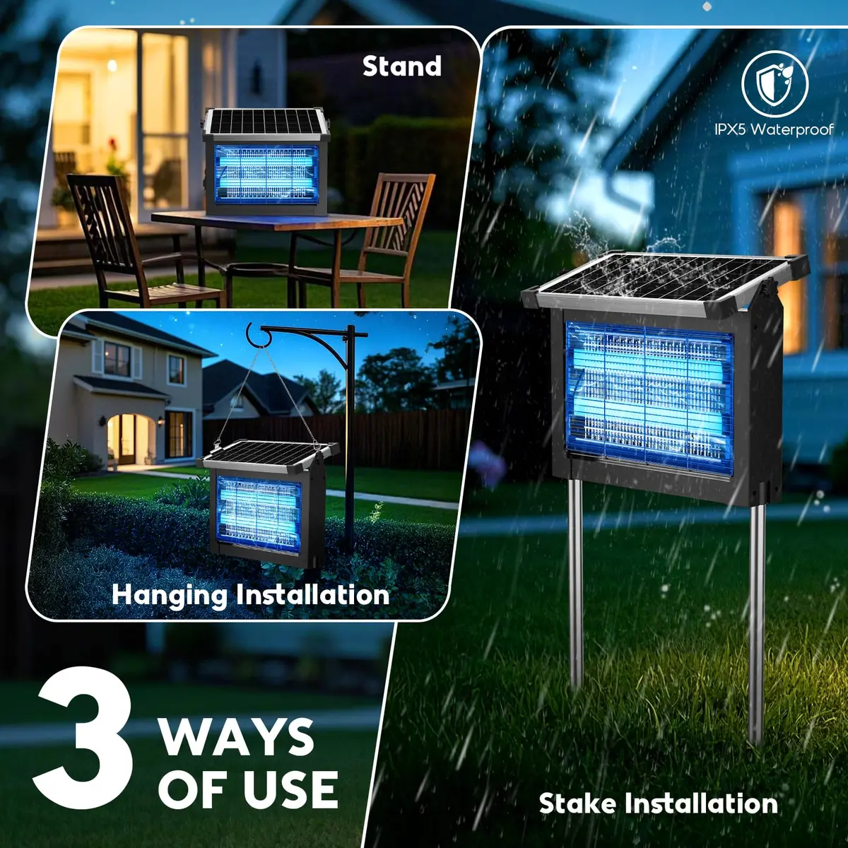 PhatroyYee Solar Bug Zapper Outdoor 4500V 11.1 Inch Height | Effective Mosquito Control for Patios & Yards - view 7