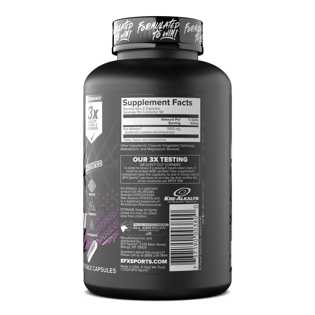 EFX Sports Kre-Alkalyn EFX pH-Correct Creatine Monohydrate Veggie Capsules 360 Count (Pack of 2) | Vegan Friendly Strength & Muscle Growth - view 9
