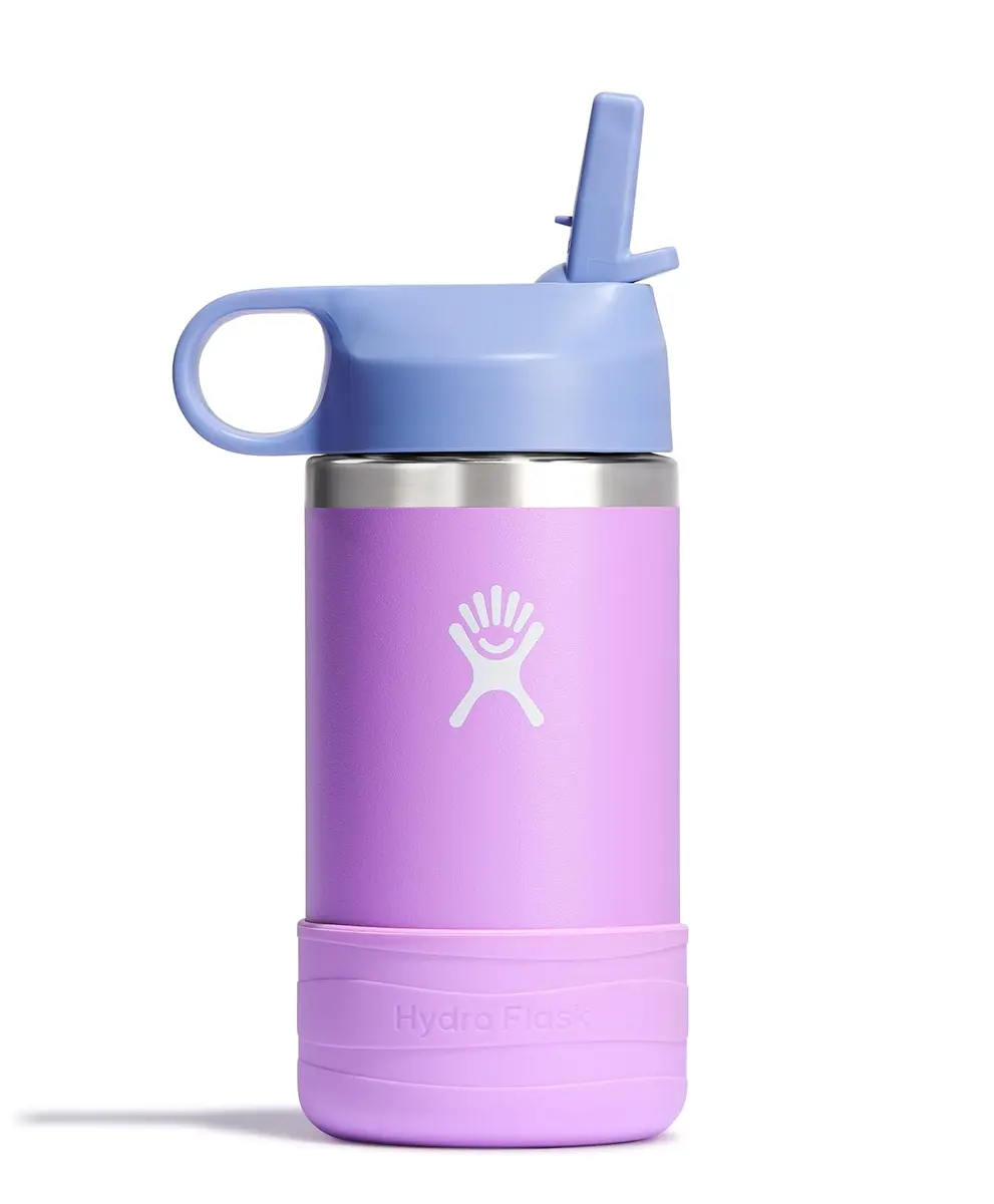 Hydro Flask Kids Water Bottle with Straw Cap - Stainless Steel Insulated - 355ml (12 Oz) - Anemone Purple | Keeps Drinks Cold 24 Hours - main product image