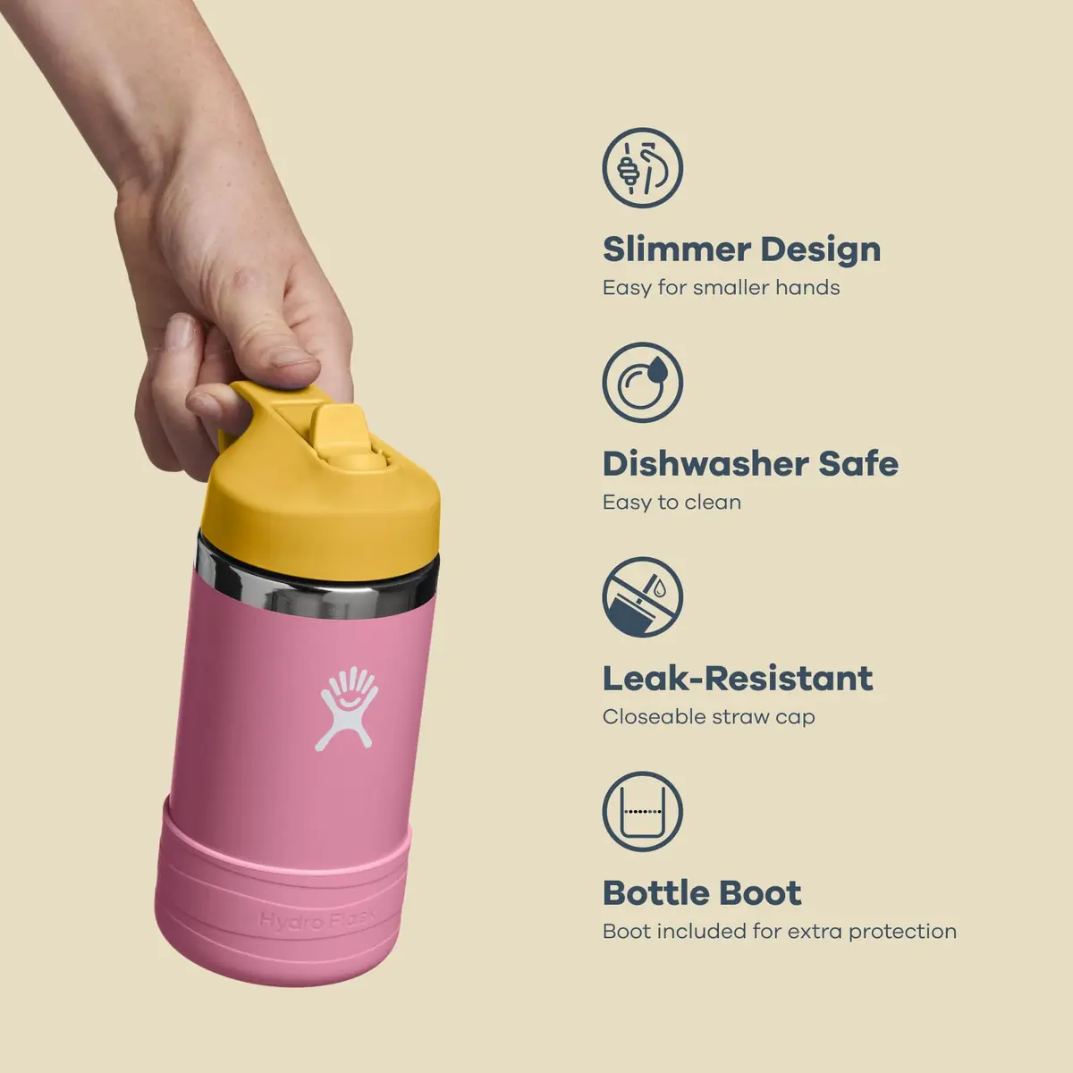 Hydro Flask Kids Water Bottle with Straw Cap - Stainless Steel Insulated - 355ml (12 Oz) - Anemone Purple | Keeps Drinks Cold 24 Hours - view 7