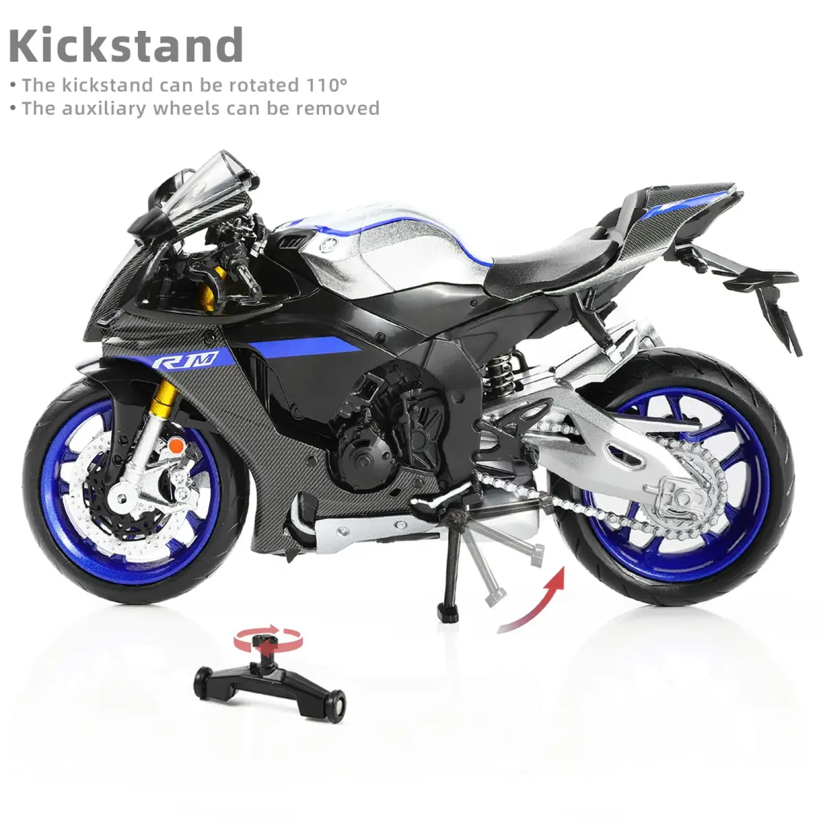 Risopen Yamaha YZF-R1 1000R Die-cast Motorcycle 1:12 Scale 16.9cm (6.7in) | Authentic USA Import - view 6