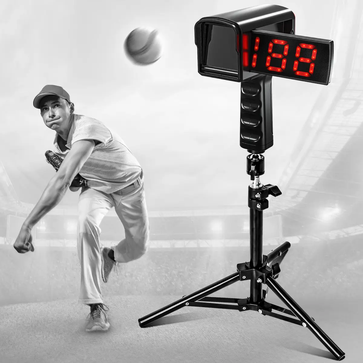 PLAYAPUT Baseball Radar Gun with Tripod, LED+LCD Dual Displays, 3-150 MPH Speed Measurement | Accurate Baseball & Softball Training Aid - main product image