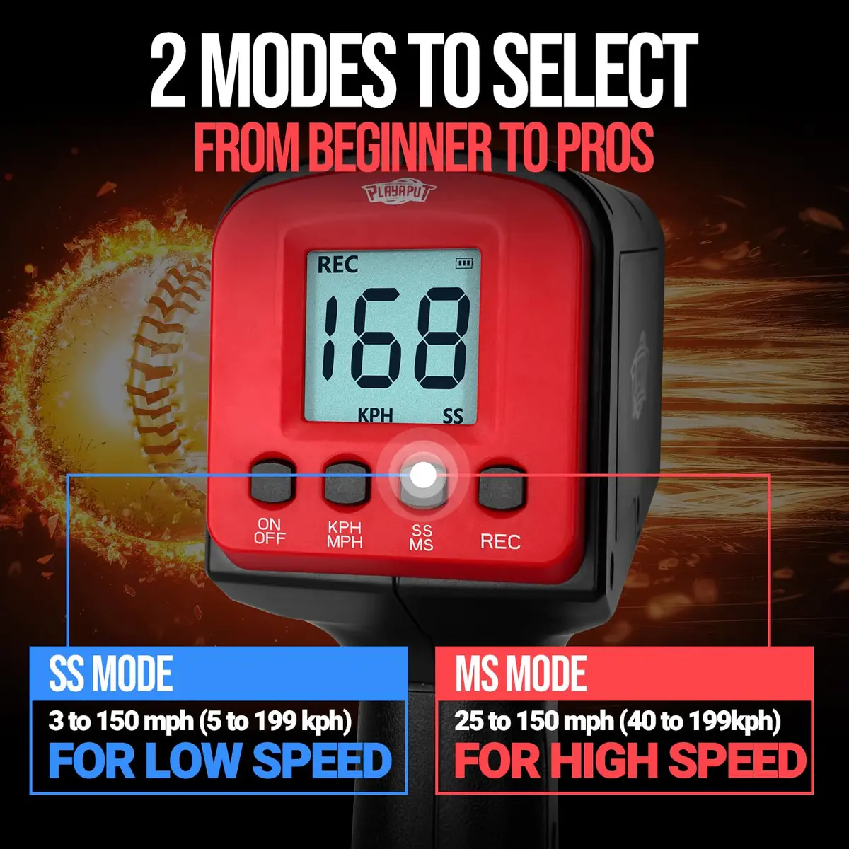 PLAYAPUT Baseball Radar Gun with Tripod, LED+LCD Dual Displays, 3-150 MPH Speed Measurement | Accurate Baseball & Softball Training Aid - view 5