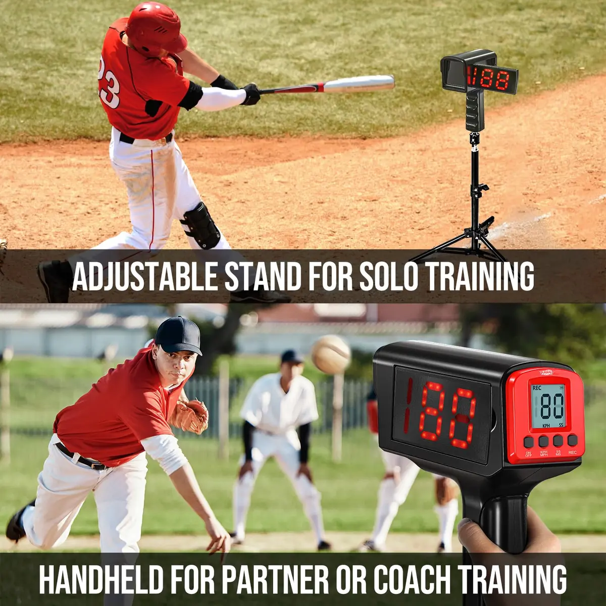 PLAYAPUT Baseball Radar Gun with Tripod, LED+LCD Dual Displays, 3-150 MPH Speed Measurement | Accurate Baseball & Softball Training Aid - view 8