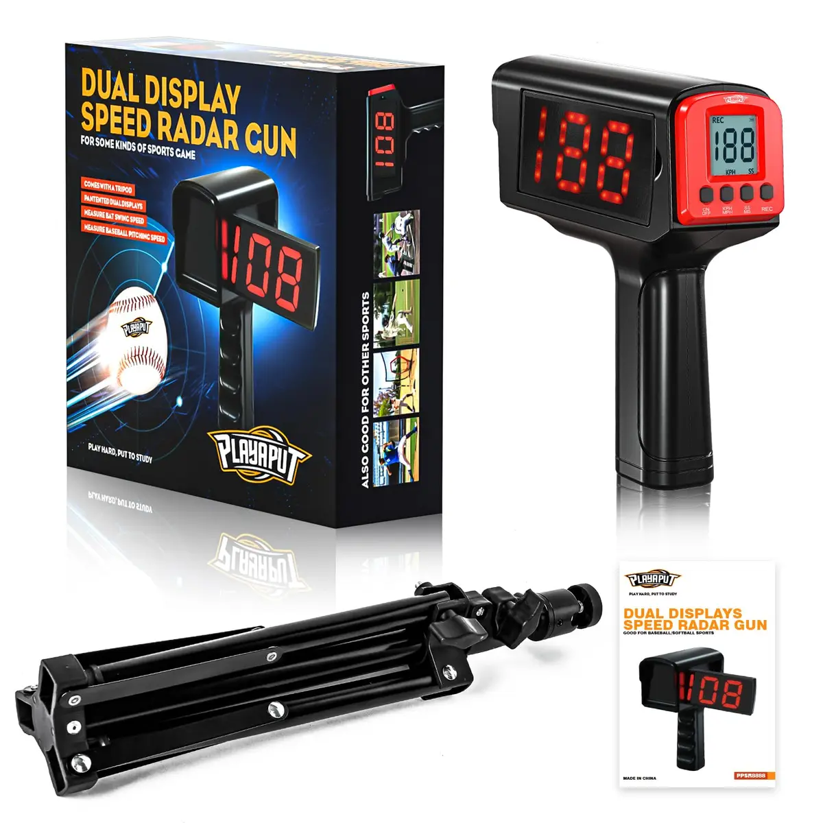 PLAYAPUT Baseball Radar Gun with Tripod, LED+LCD Dual Displays, 3-150 MPH Speed Measurement | Accurate Baseball & Softball Training Aid - view 9