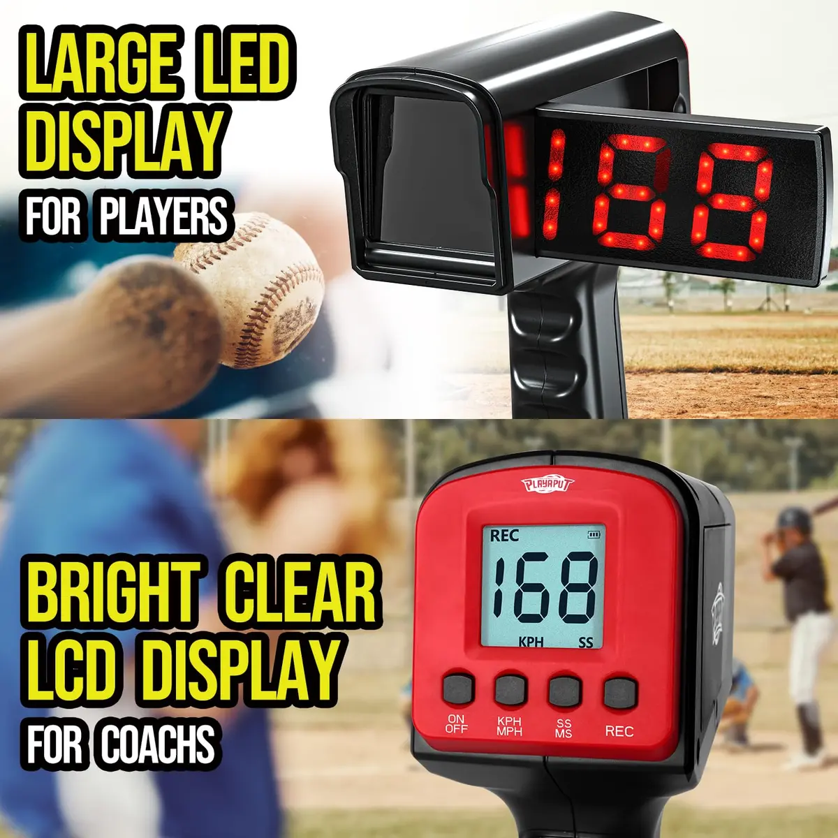 PLAYAPUT Baseball Radar Gun with Tripod, LED+LCD Dual Displays, 3-150 MPH Speed Measurement | Accurate Baseball & Softball Training Aid - view 4