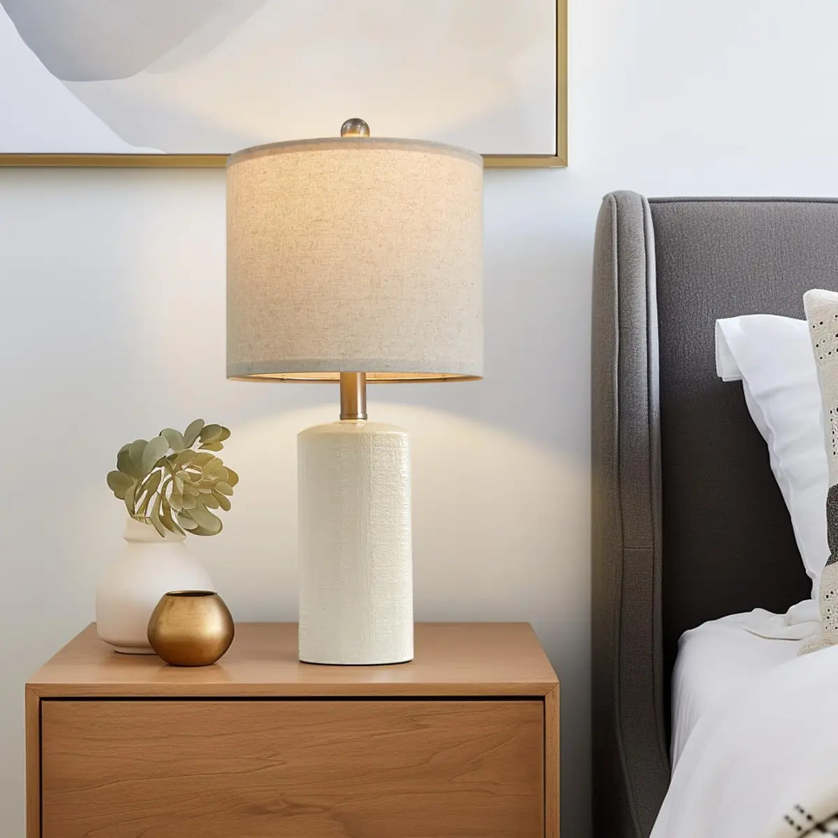 G-SAFAVA Modern Ceramic Table Lamp with Linen Shade 20.25" (51.4 cm) | Farmhouse Bedside Lamp for Bedroom - view 5