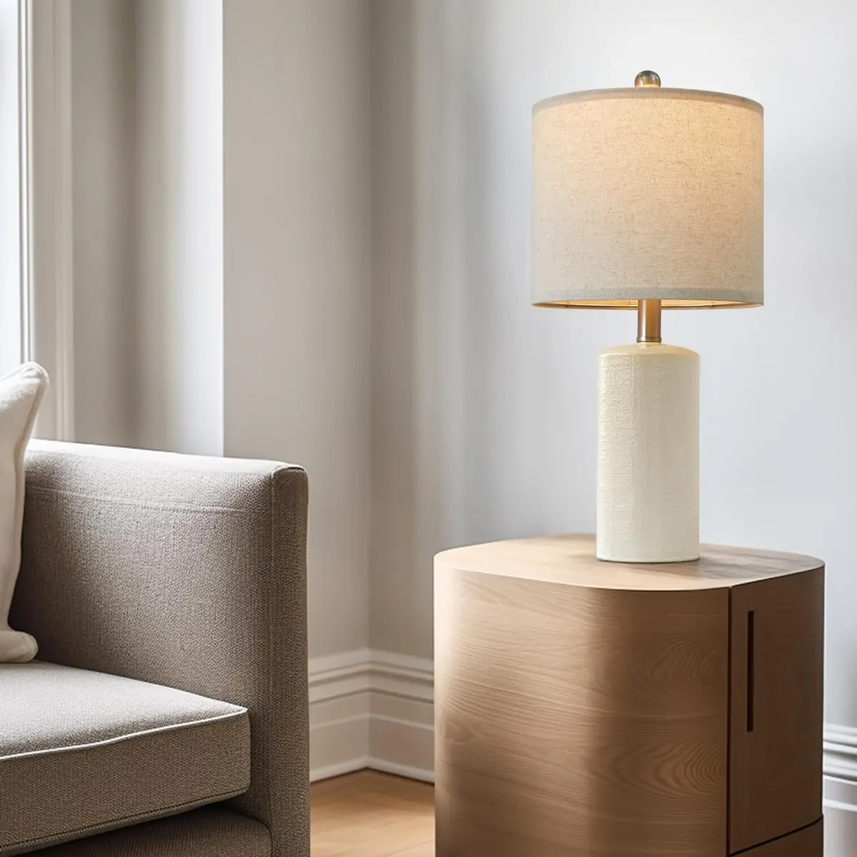 G-SAFAVA Modern Ceramic Table Lamp with Linen Shade 20.25" (51.4 cm) | Farmhouse Bedside Lamp for Bedroom - view 6