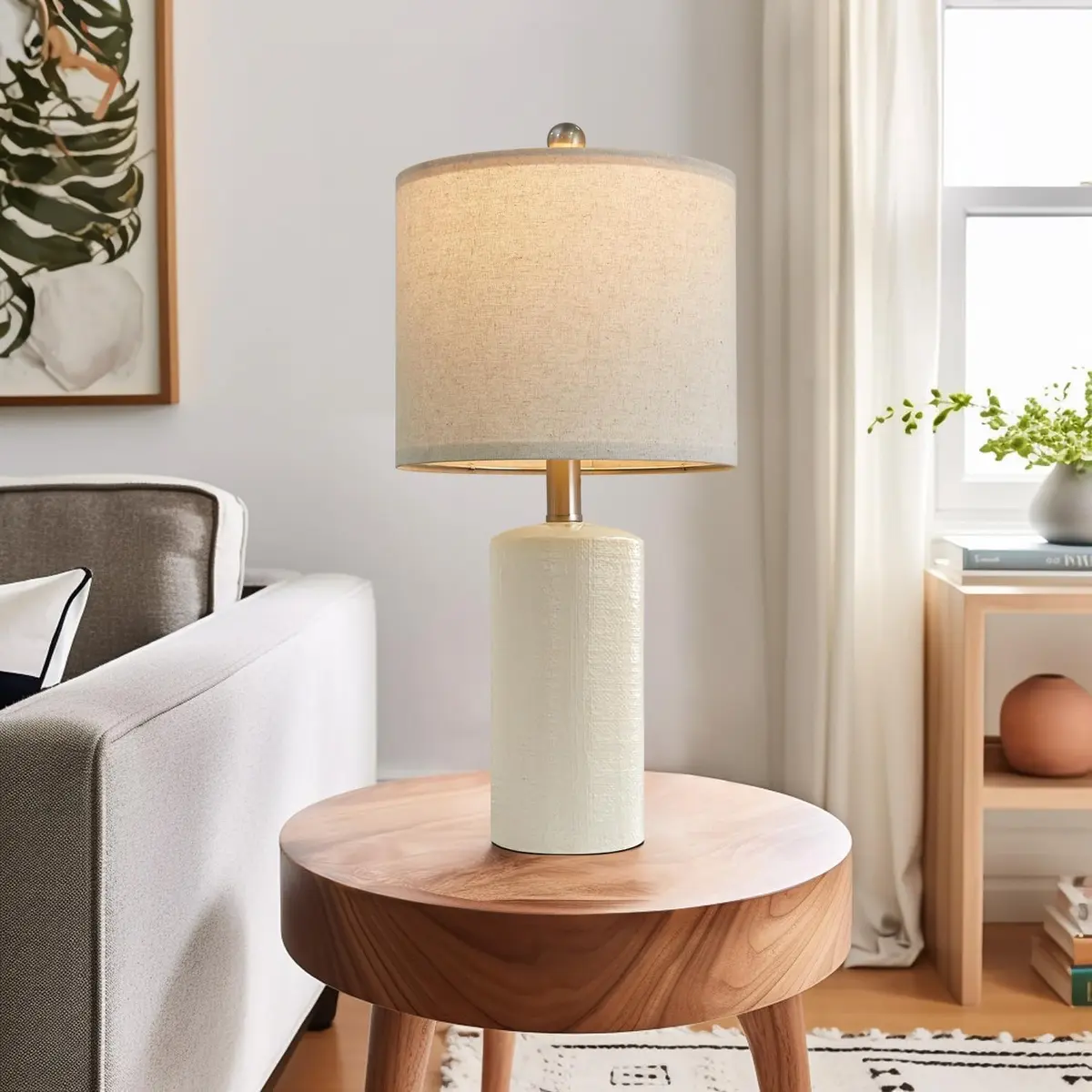 G-SAFAVA Modern Ceramic Table Lamp with Linen Shade 20.25" (51.4 cm) | Farmhouse Bedside Lamp for Bedroom - view 7