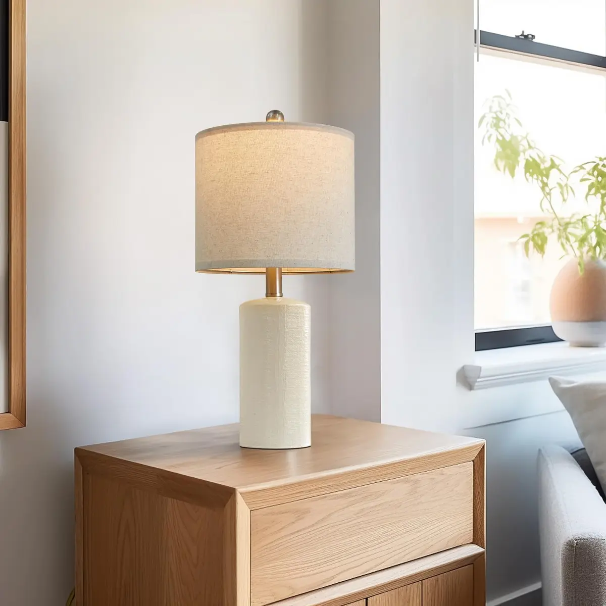 G-SAFAVA Modern Ceramic Table Lamp with Linen Shade 20.25" (51.4 cm) | Farmhouse Bedside Lamp for Bedroom - view 8
