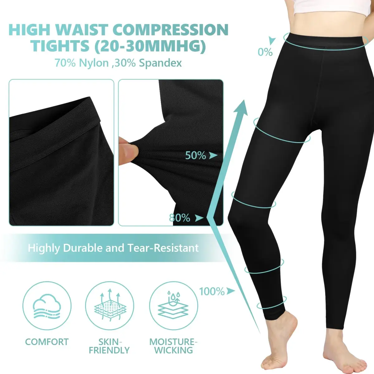 Laubawck Medical Compression Pantyhose for Women, 20-30 mmHg Graduated Support Tights | FDA Approved OTC Medical Grade - view 5