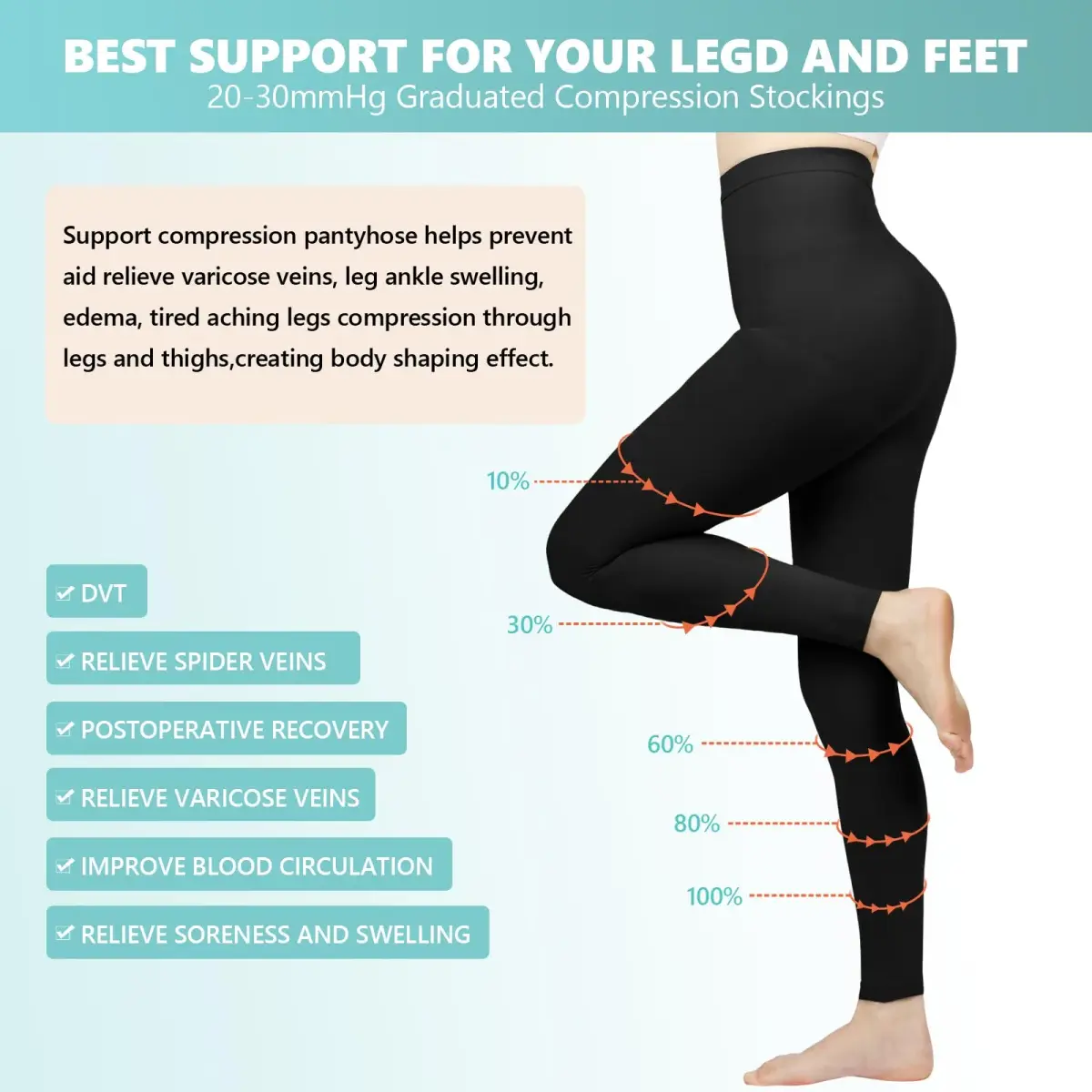 Laubawck Medical Compression Pantyhose for Women, 20-30 mmHg Graduated Support Tights | FDA Approved OTC Medical Grade - view 3