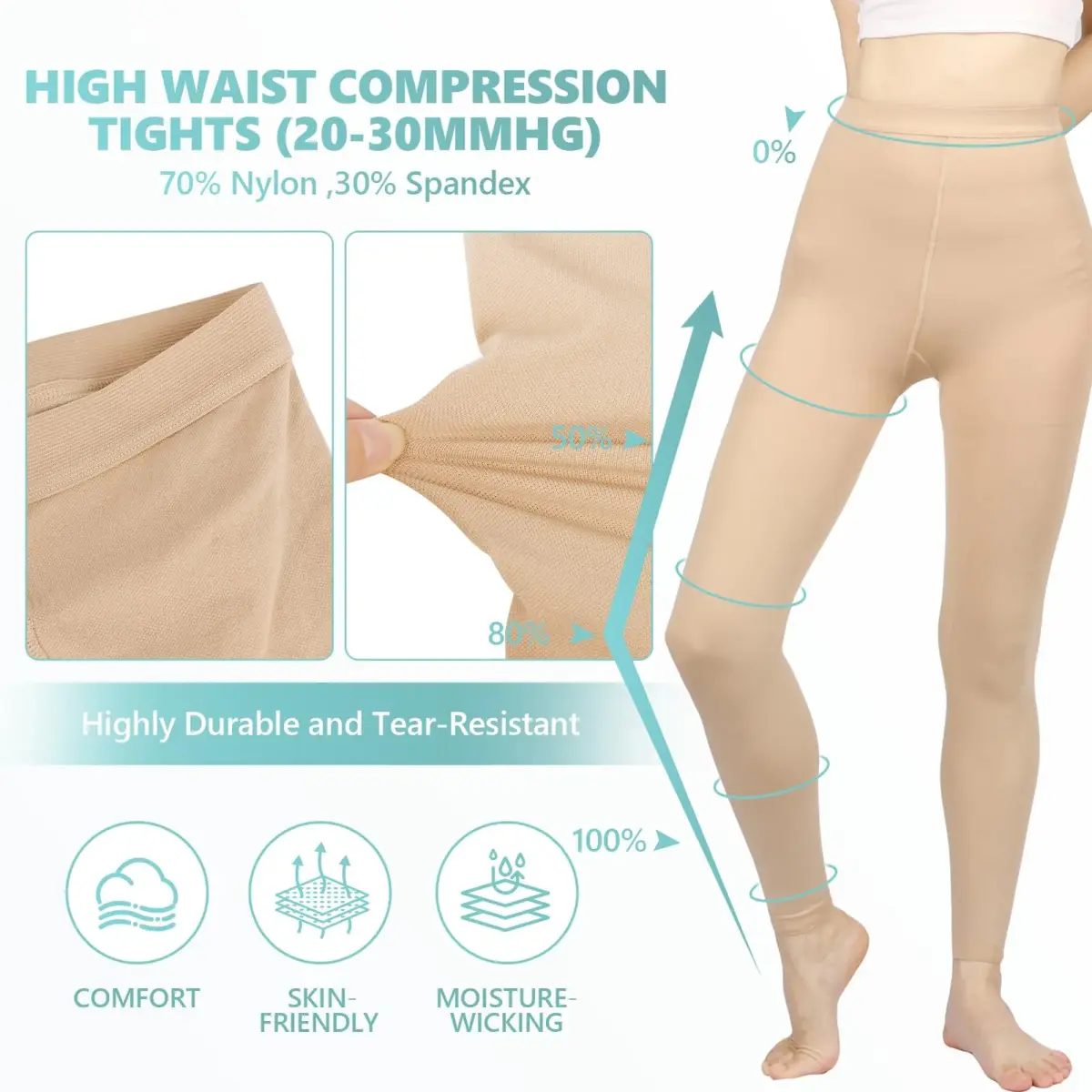 Laubawck Medical Compression Pantyhose for Women, 20-30 mmHg Graduated Support Tights | FDA Approved OTC Device - view 5