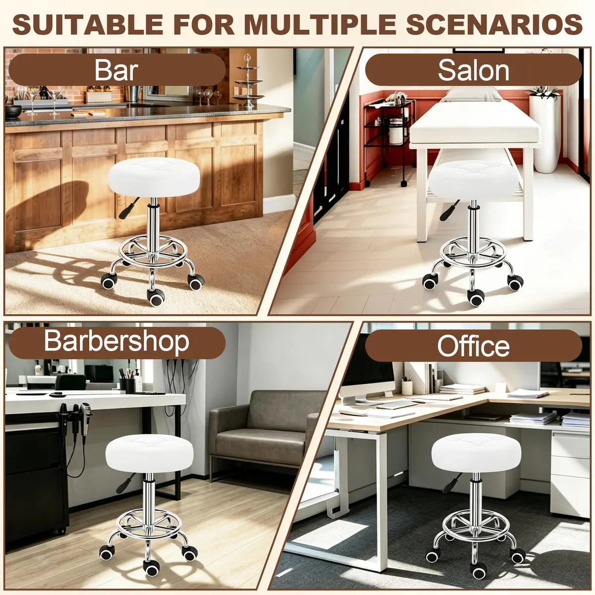 IBVIVIC PU Leather Rolling Stool Height Adjustable Round Swivel Stools | 250LBS Capacity, Waterproof PU Leather, Modern Design - view 7