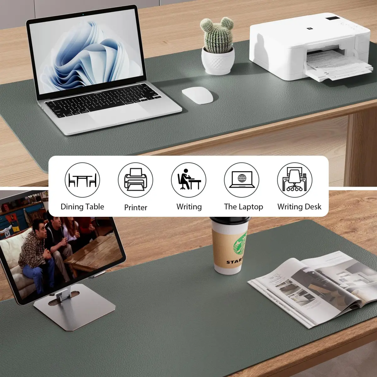 Aothia PU Leather Desk Pad Protector, Large Mouse Pad, Non-Slip Blotter, Laptop Desk Mat, Waterproof Writing Pad (Jungle Green, 31.5" x 15.7") - view 5
