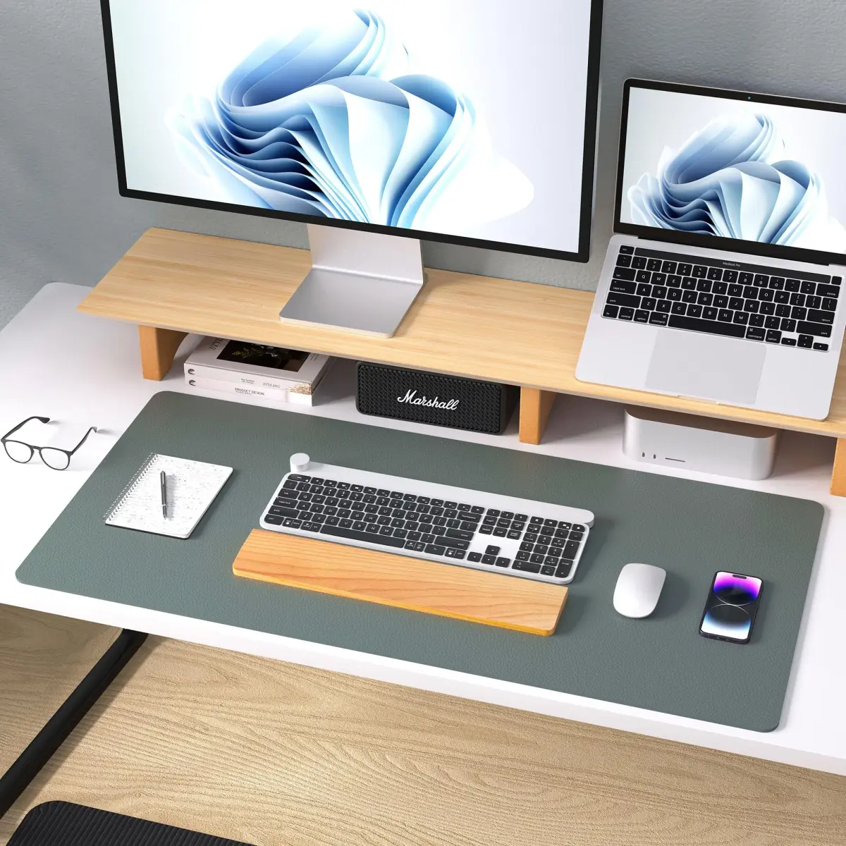 Aothia PU Leather Desk Pad Protector, Large Mouse Pad, Non-Slip Blotter, Laptop Desk Mat, Waterproof Writing Pad (Jungle Green, 31.5" x 15.7") - view 8