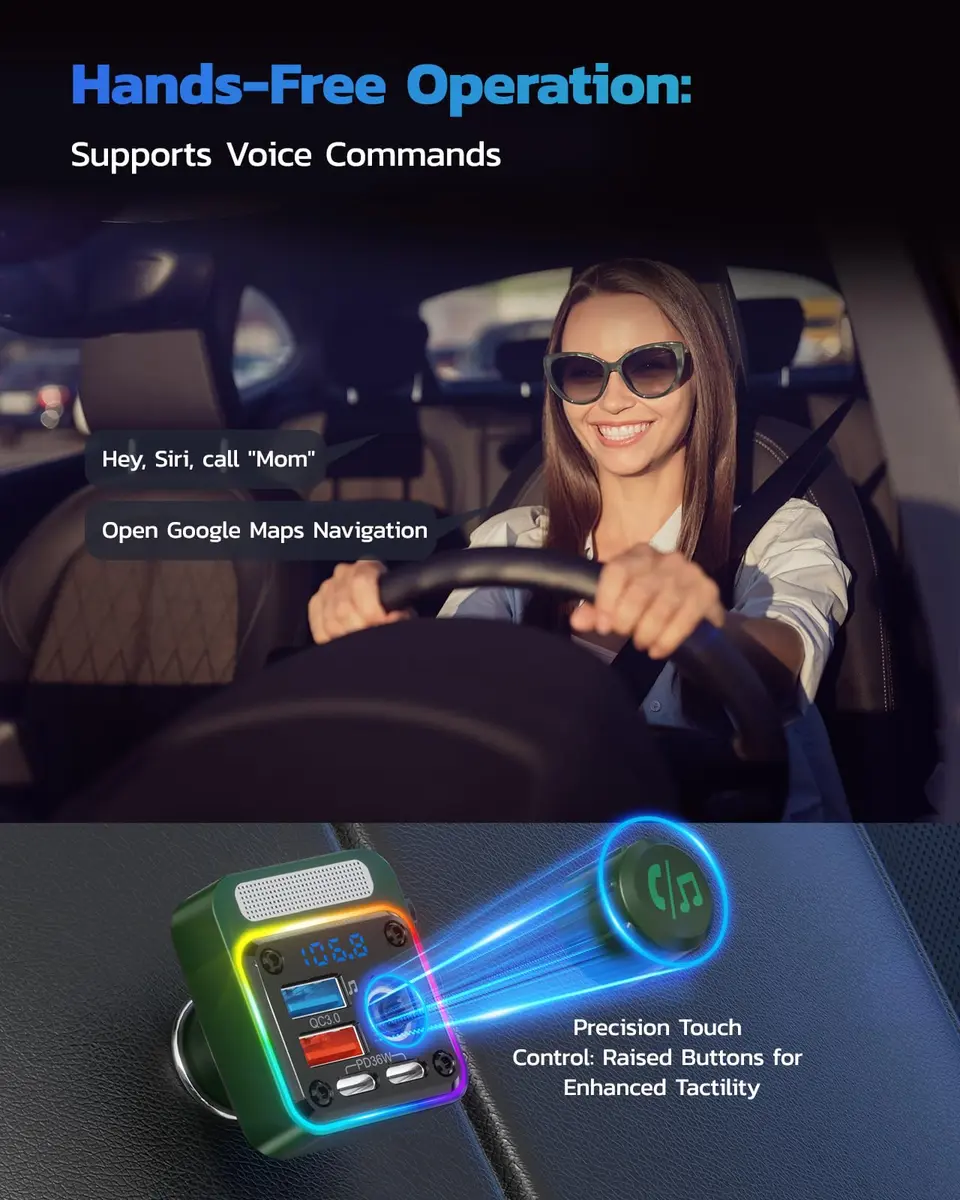 Nulaxy 54W Bluetooth 5.3 Car Adapter FM Transmitter 4-Port Fast Charging | 12V-24V Compatible - view 5