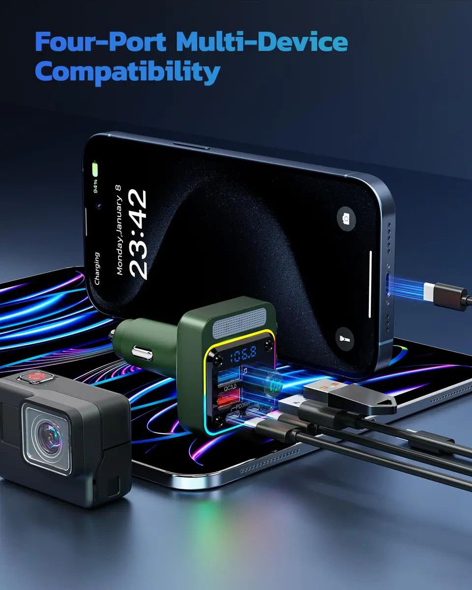 Nulaxy 54W Bluetooth 5.3 Car Adapter FM Transmitter 4-Port Fast Charging | 12V-24V Compatible - view 6