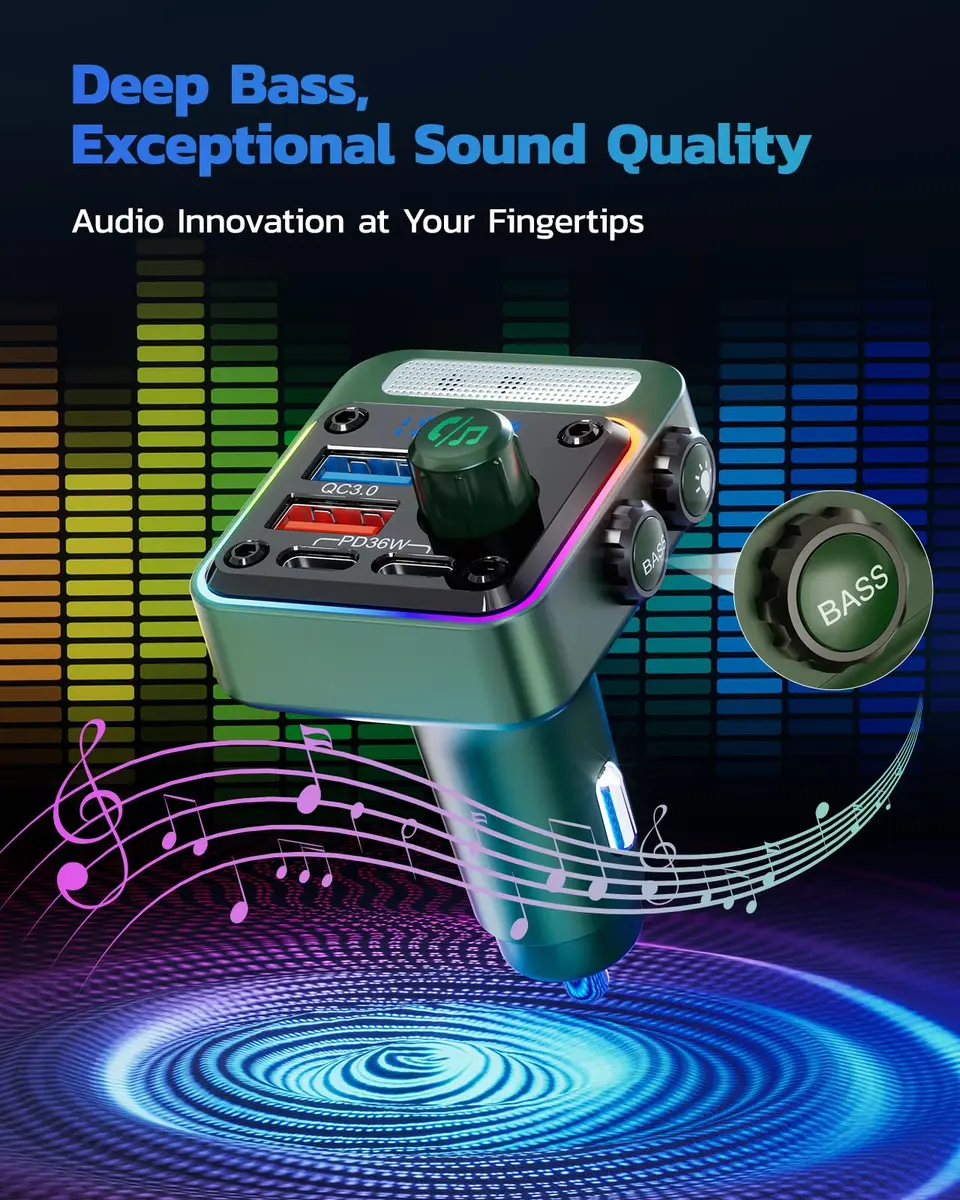 Nulaxy 54W Bluetooth 5.3 Car Adapter FM Transmitter 4-Port Fast Charging | 12V-24V Compatible - view 4