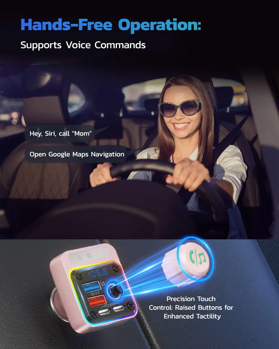 Nulaxy BC91 54W Bluetooth 5.3 Car Adapter FM Transmitter with 4-Port Fast Charging | PD36W QC18W USB C - view 5