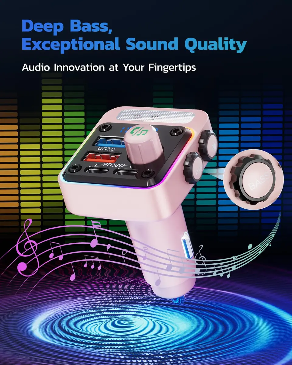 Nulaxy BC91 54W Bluetooth 5.3 Car Adapter FM Transmitter with 4-Port Fast Charging | PD36W QC18W USB C - view 4