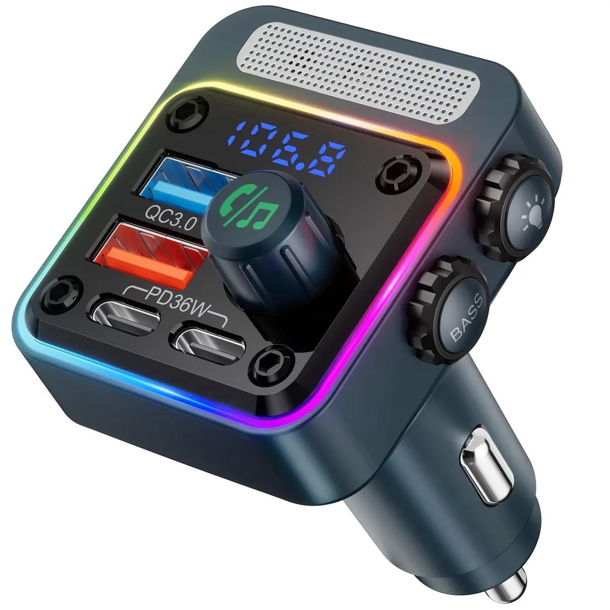 Nulaxy BC91 54W Bluetooth 5.3 Car Adapter FM Transmitter with 4-Port Fast Charging | Hands-Free Calls & Deep Bass - main product image