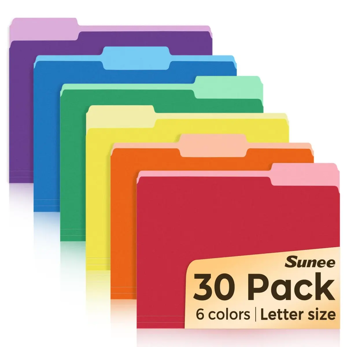 SUNEE Colored File Folders 30 Pack Letter Size (8.5 x 11 inches) | 6 Assorted Colors, 1/3 Cut Tabs - main product image