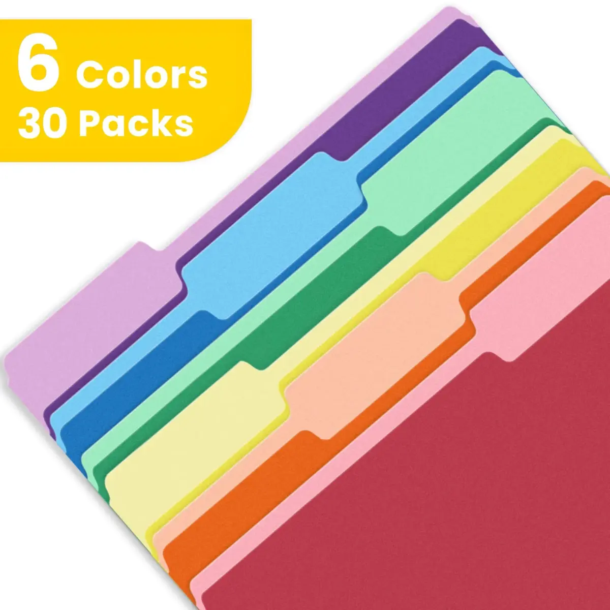 SUNEE Colored File Folders 30 Pack Letter Size (8.5 x 11 inches) | 6 Assorted Colors, 1/3 Cut Tabs - view 3