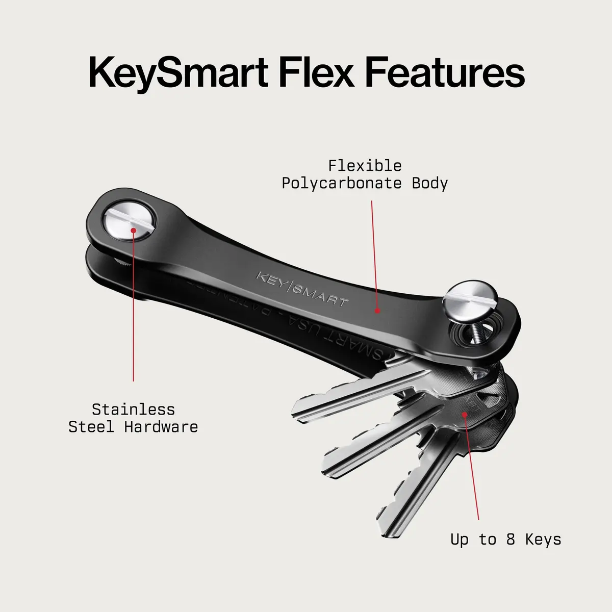 KEY SMART KeySmart Flex - Key Holder for Keychain, Compact Key Organizer, Black 2-Pack, 8 Keys - view 2