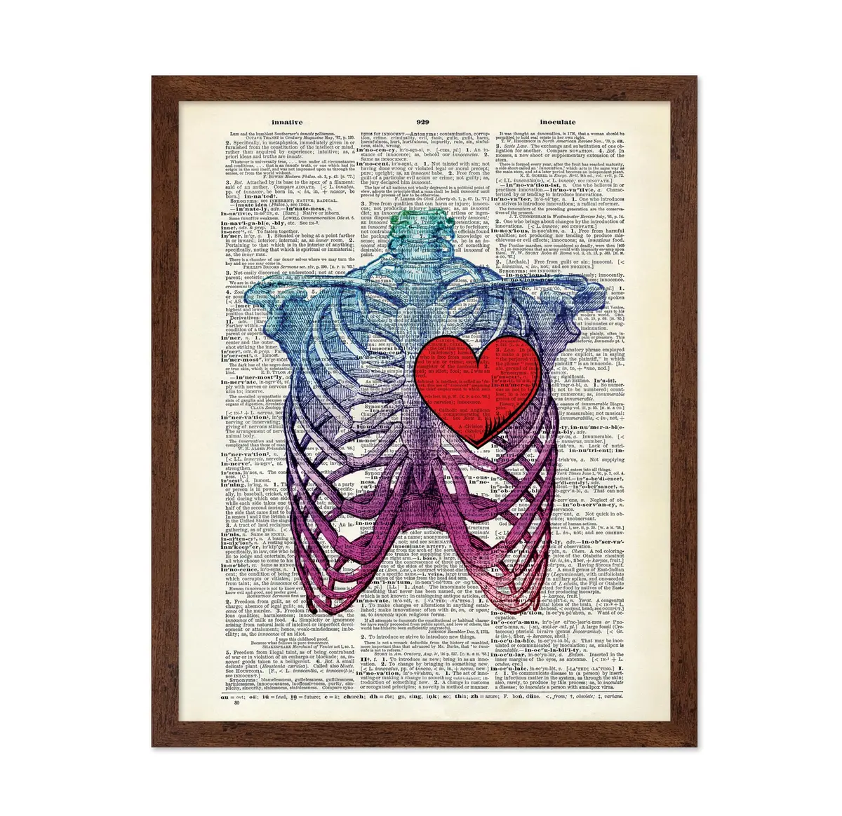 Poster Master Blue Pink Ribcage Skeleton Wall Art 16x20 Brown Framed | Anatomy & Medical Decor - main product image