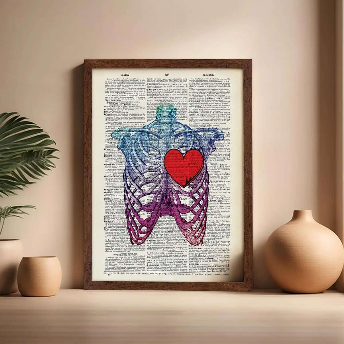 Poster Master Blue Pink Ribcage Skeleton Wall Art 16x20 Brown Framed | Anatomy & Medical Decor - view 5