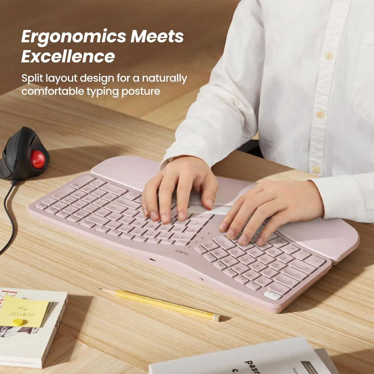 Nulea RT05 Wireless Ergonomic Keyboard Split Keyboard with Wrist Rest | Bluetooth & USB-C, 7-Color Backlight, Compatible with Windows/Mac (Pink) - view 2