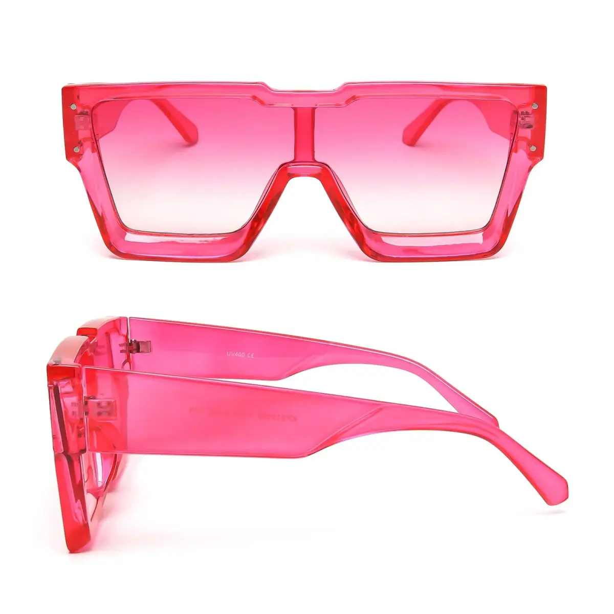KENBO Oversized Pink Frame Gradient Pink Lens Square Rimless Shield Sunglasses for Women Men - view 3