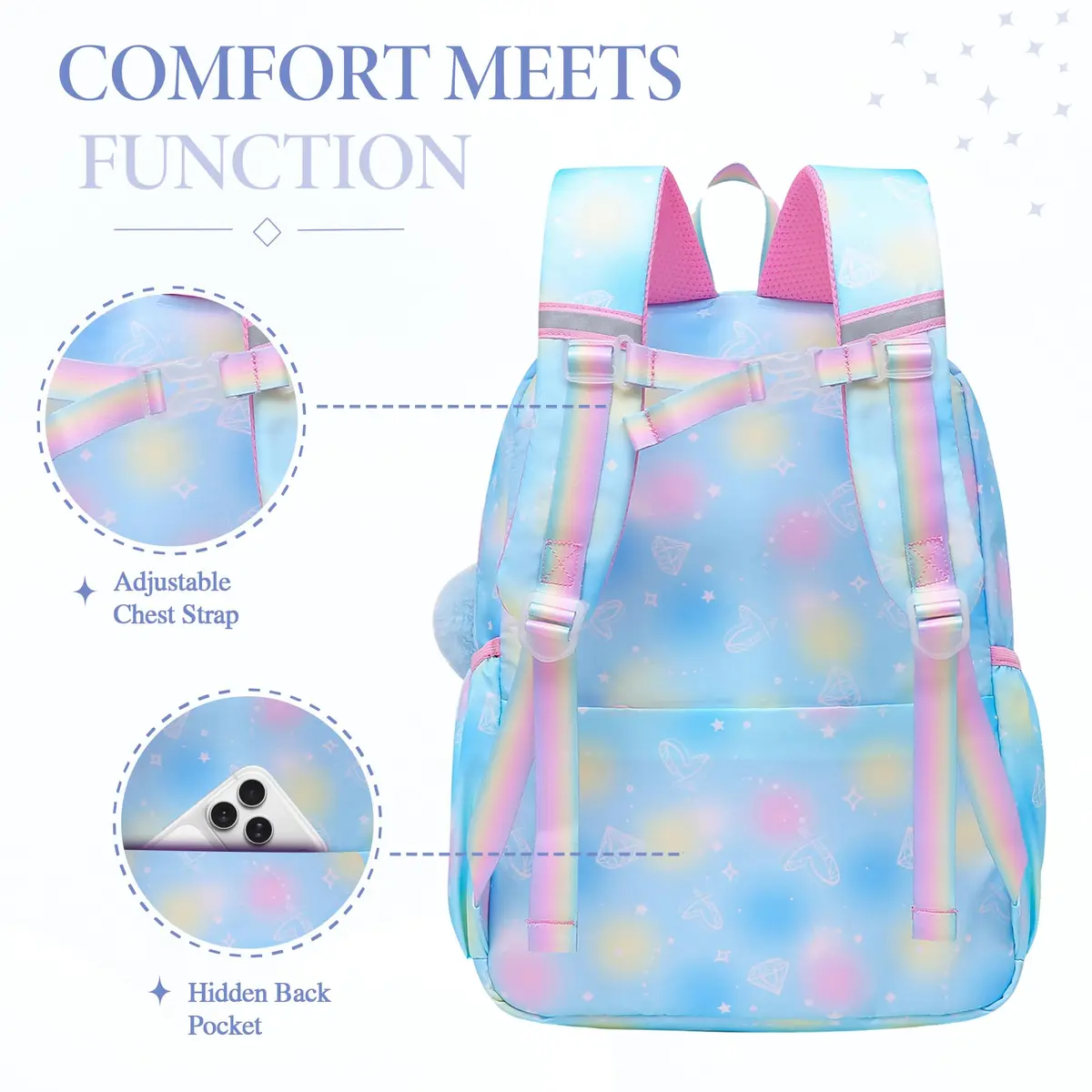 Alrisg Girls Backpack 18.1 x 11.8 x 7.5 inches (46 x 30 x 19 cm) | Cute Pastel School Bookbag for Kids - view 5