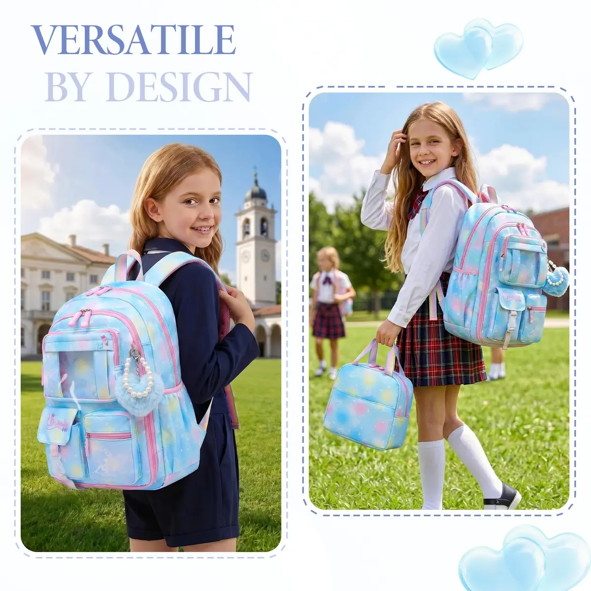 Alrisg Girls Backpack 18.1 x 11.8 x 7.5 inches (46 x 30 x 19 cm) | Cute Pastel School Bookbag for Kids - view 7