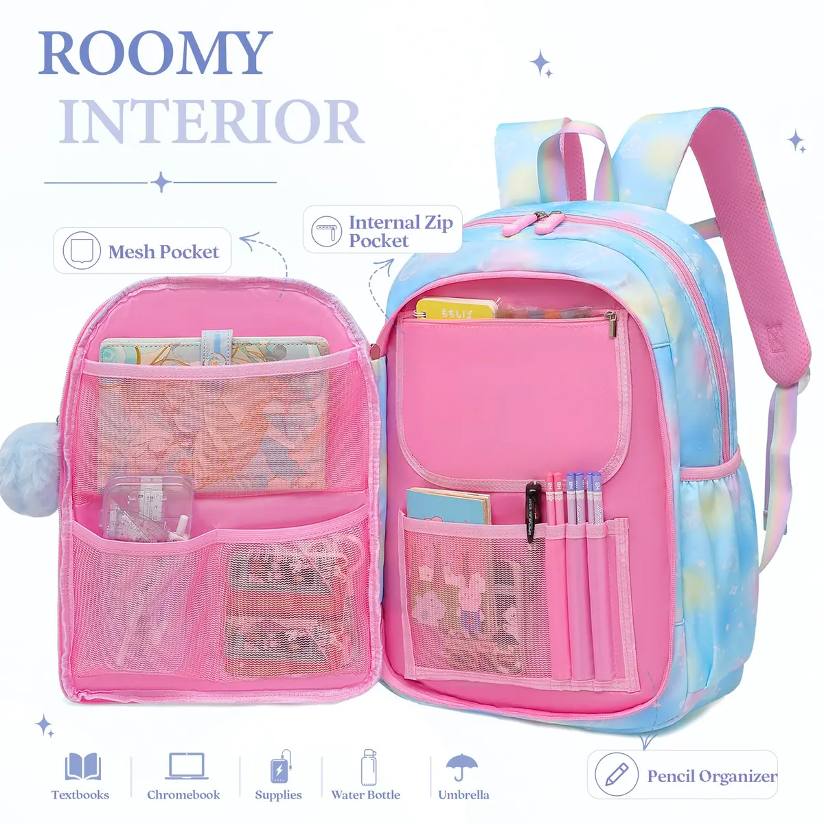 Alrisg Girls Backpack 18.1 x 11.8 x 7.5 inches (46 x 30 x 19 cm) | Cute Pastel School Bookbag for Kids - view 2