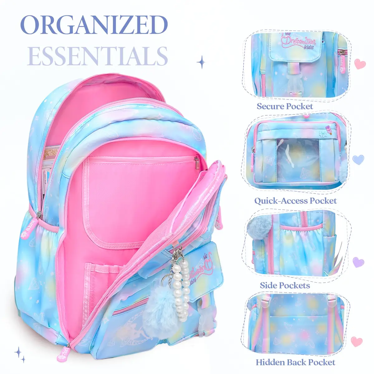 Alrisg Girls Backpack 18.1 x 11.8 x 7.5 inches (46 x 30 x 19 cm) | Cute Pastel School Bookbag for Kids - view 3