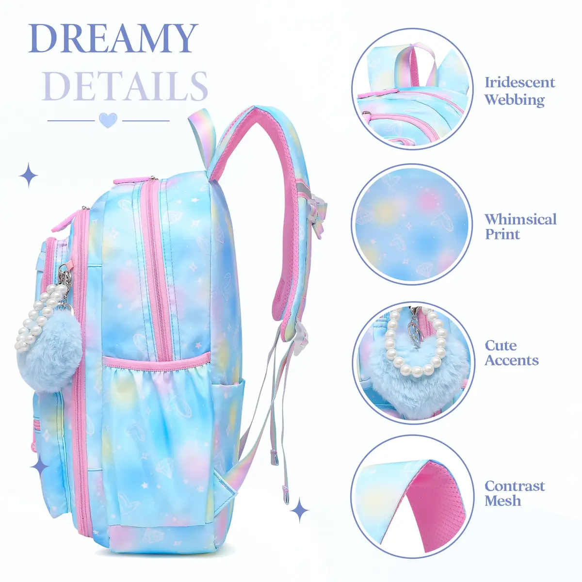 Alrisg Girls Backpack 18.1 x 11.8 x 7.5 inches (46 x 30 x 19 cm) | Cute Pastel School Bookbag for Kids - view 4