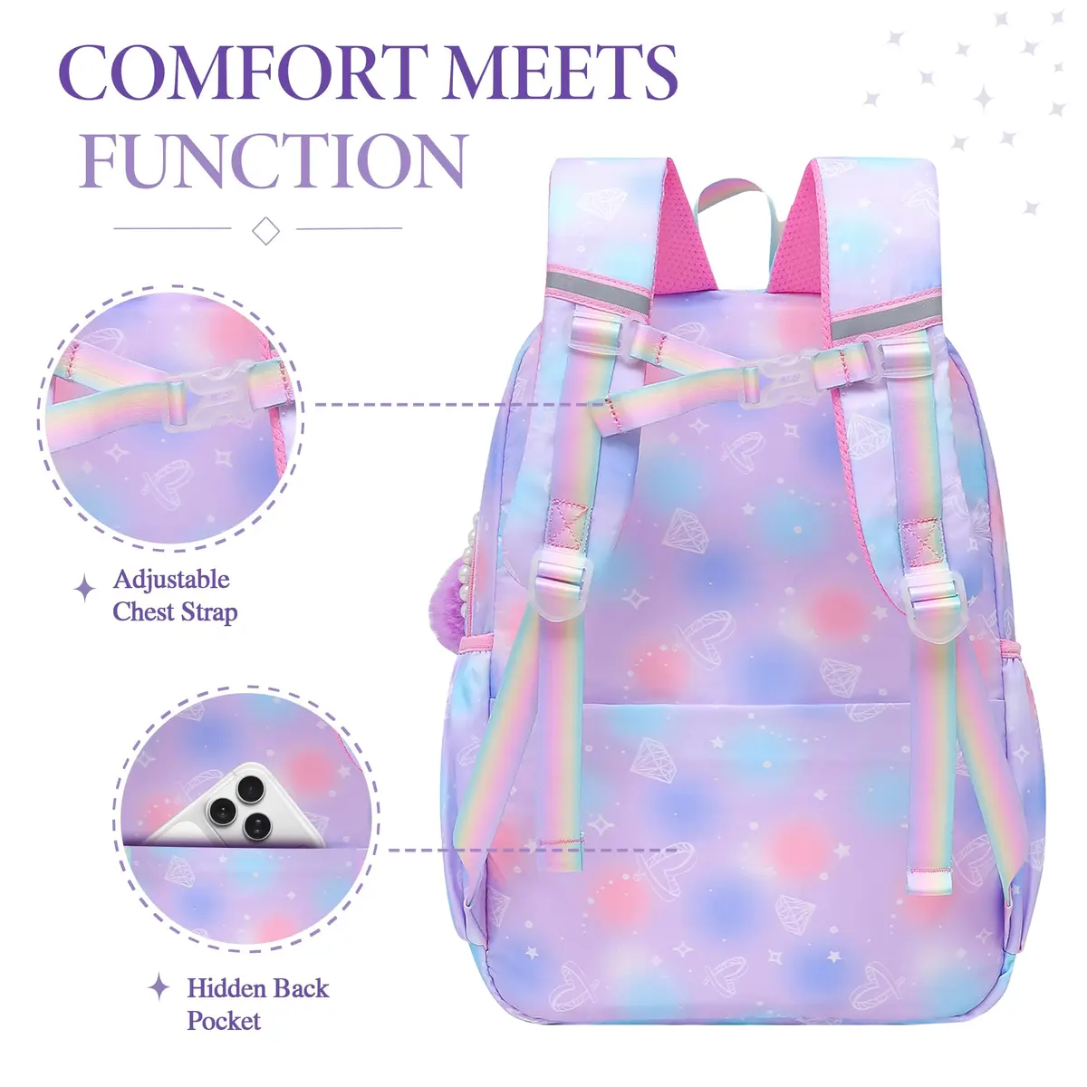 Alrisg Girls Backpack Set 43cm (17 inch) | Cute Purple Bookbag with Lunch Bag & Pencil Case for School - view 6