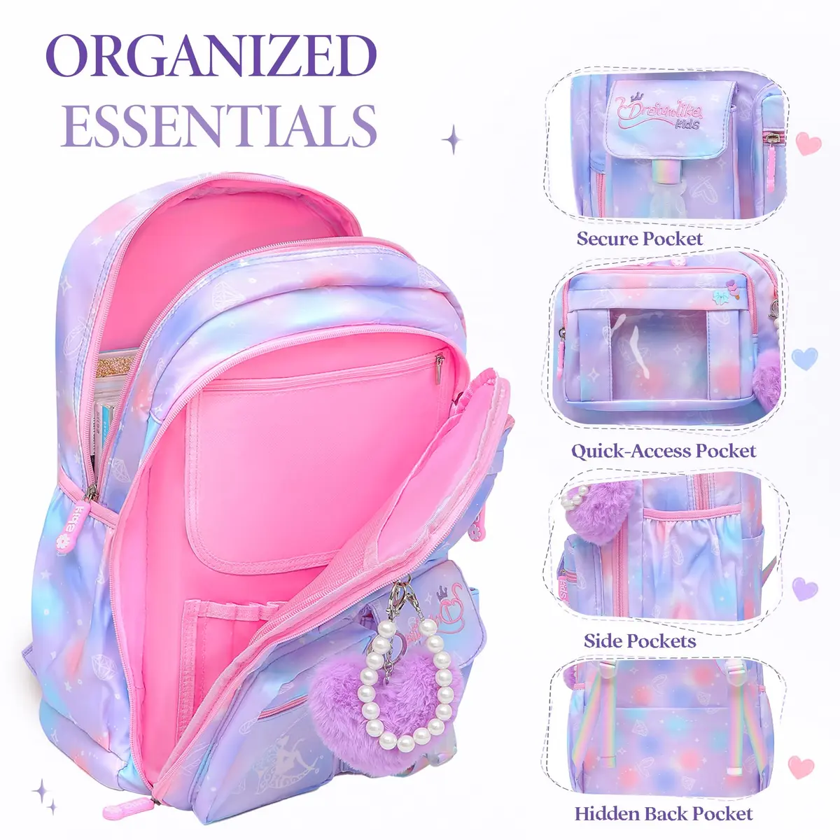 Alrisg Girls Backpack Set 43cm (17 inch) | Cute Purple Bookbag with Lunch Bag & Pencil Case for School - view 4