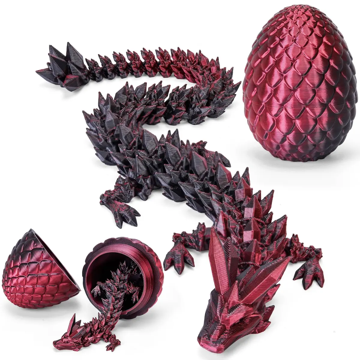 TBOLINE 3D Printed Dragon Egg with Articulated Crystal Dragon Toy, Shadow Crimson, 9.3 cm (2.2 in) | Officially Licensed by Cinderwing3D - main product image