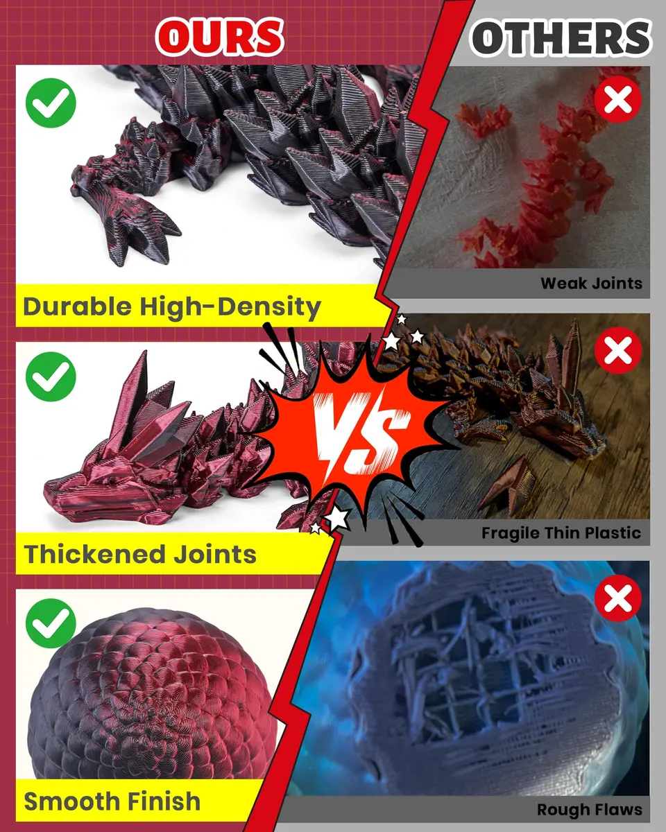 TBOLINE 3D Printed Dragon Egg with Articulated Crystal Dragon Toy, Shadow Crimson, 9.3 cm (2.2 in) | Officially Licensed by Cinderwing3D - view 7